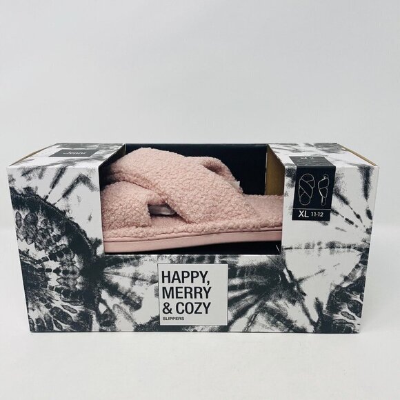 Jenni Womens 11/12 Faux-Sherpa Cross-Strap Slide Boxed Slippers Pink $35 158 - Picture 9 of 11